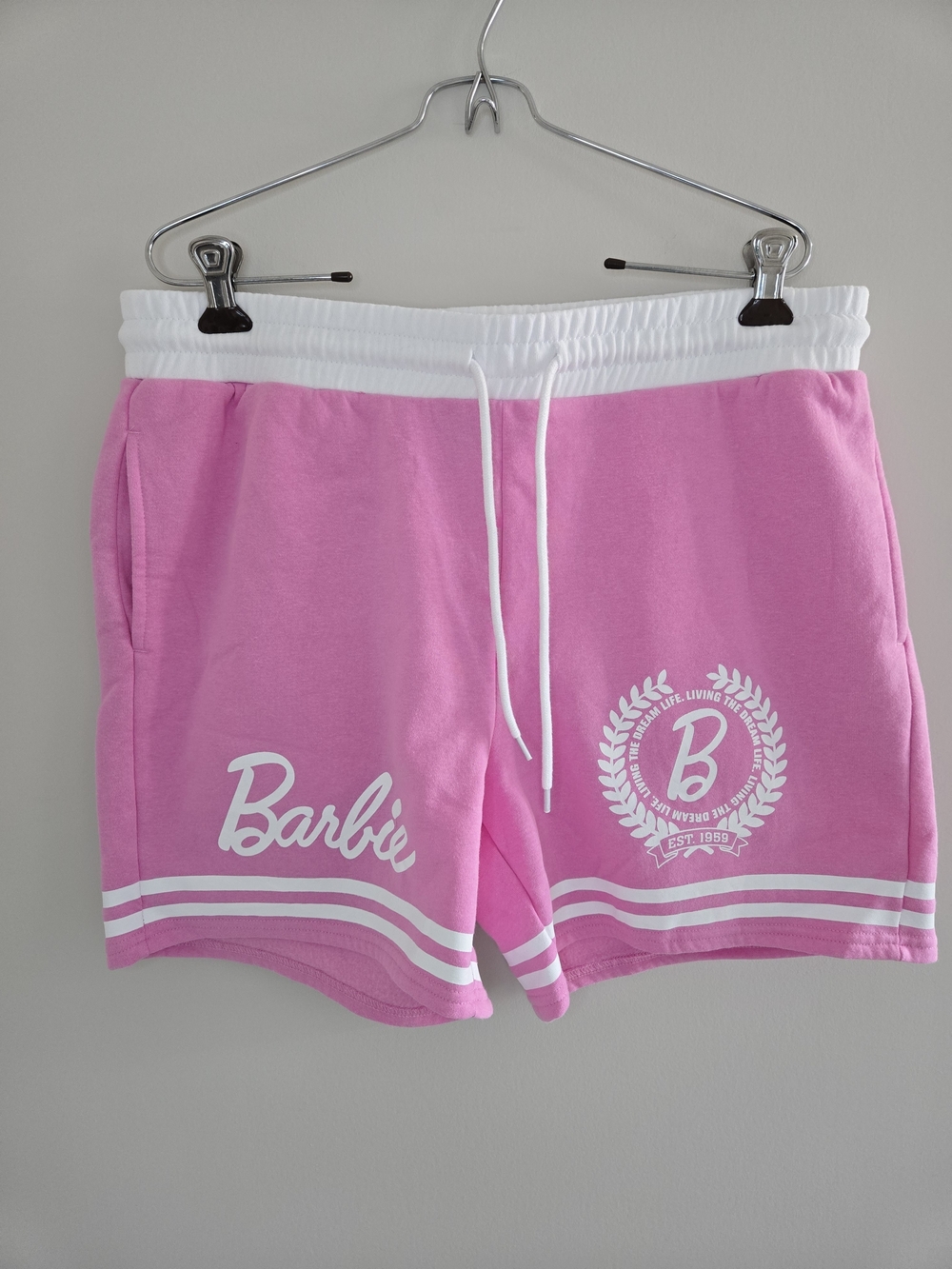Barbie Pink & White Athletic Shorts - High Waist, Drawstring - New No Tags